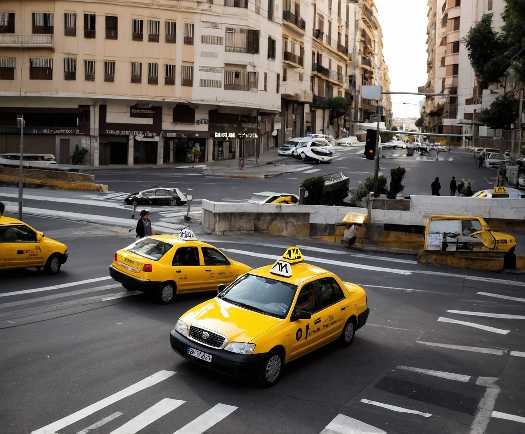 Taxi en movimiento en ruta urbana
